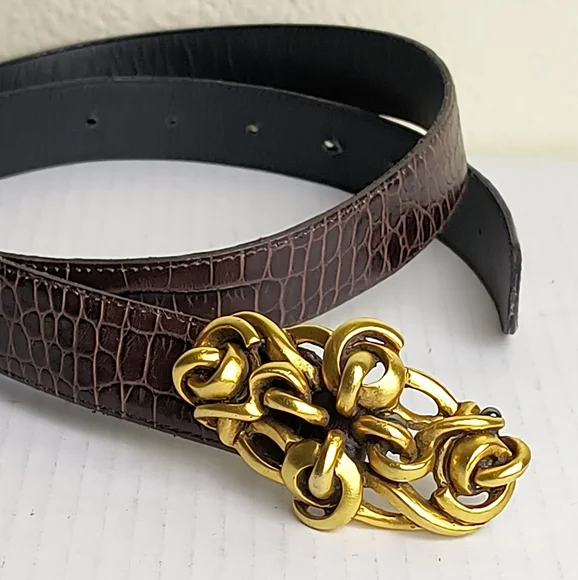 Connie Bates For Fahrenheit Brown Embossed Belt with Gold Buckle - Picture 2 of 15